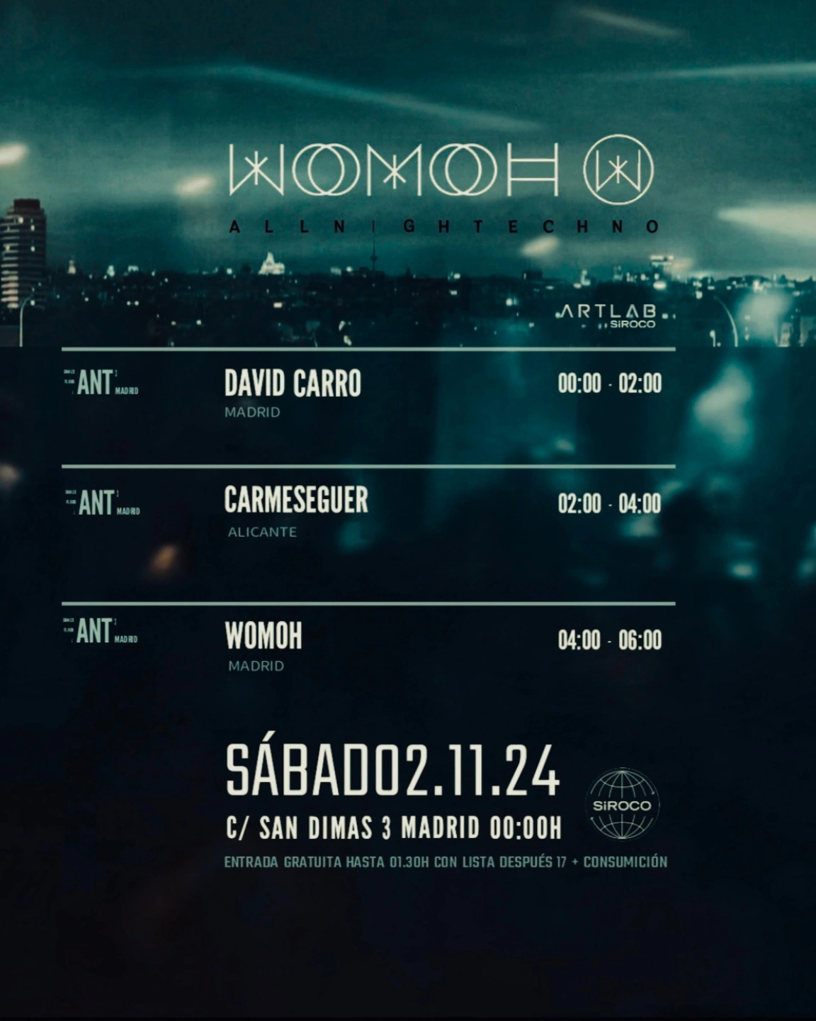 Womoh allnightechno: David Carro + Carmeseguer + Womoh